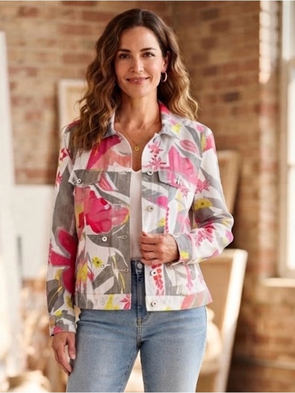 Simply Art by Dolcezza "A Smell of Gardenia" Floral 100% Linen Jacket